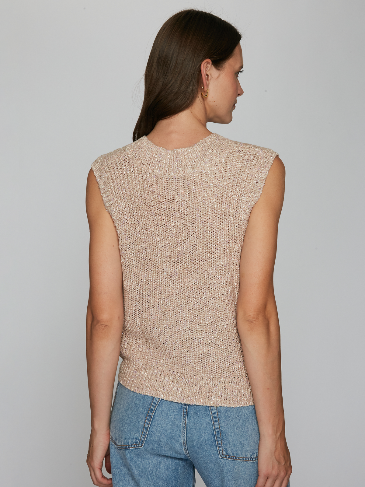 Sequin Boxy Shaker Vest in Granola