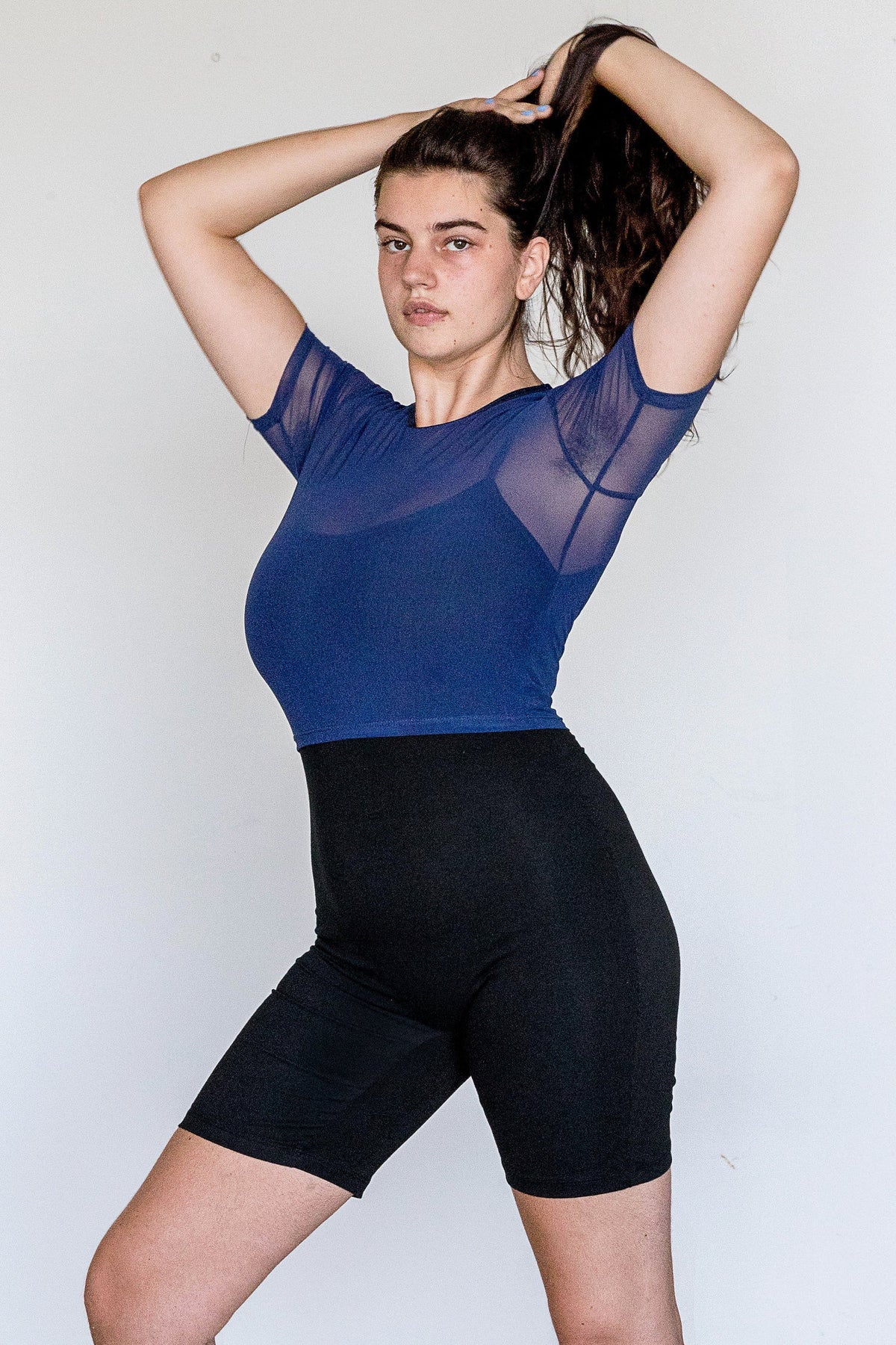 RNS078 - Micromesh Short Sleeve Crop Top Tee Shirt