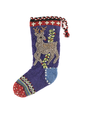 Rudolph With Holly Wool Knit Christmas Stocking