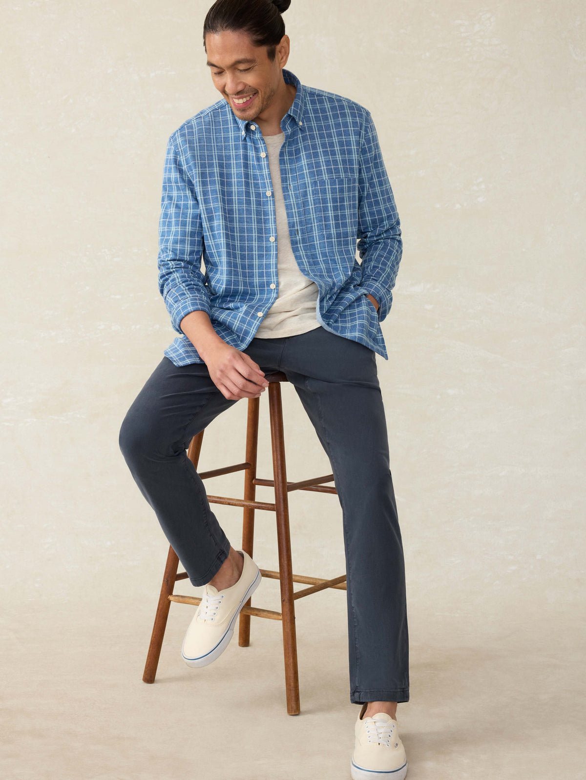 Coastline Knit Shirt - Ocean Sky Plaid