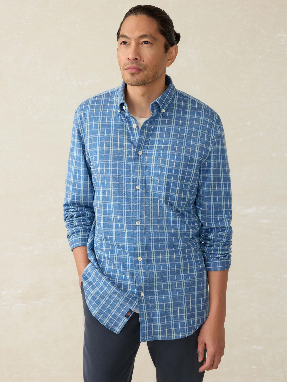 Coastline Knit Shirt - Ocean Sky Plaid