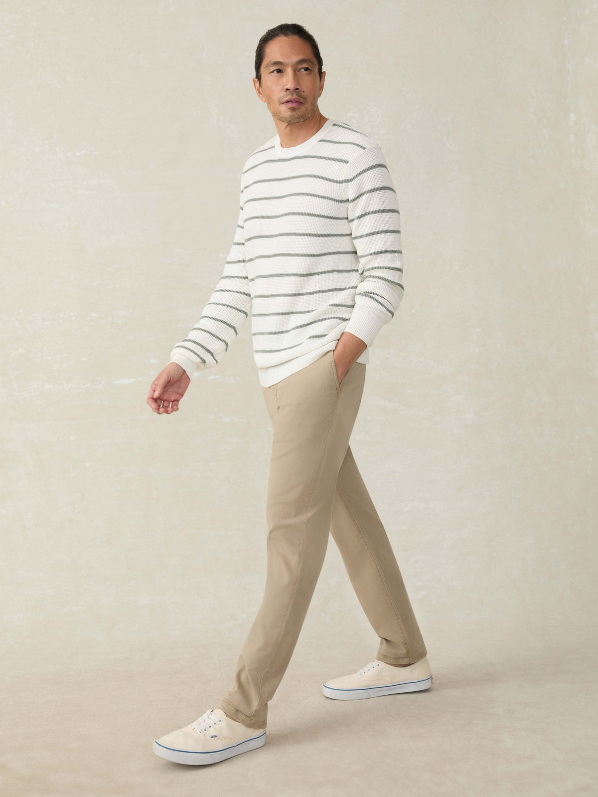 Sunwashed Crewneck Sweater - White Sage Stripe