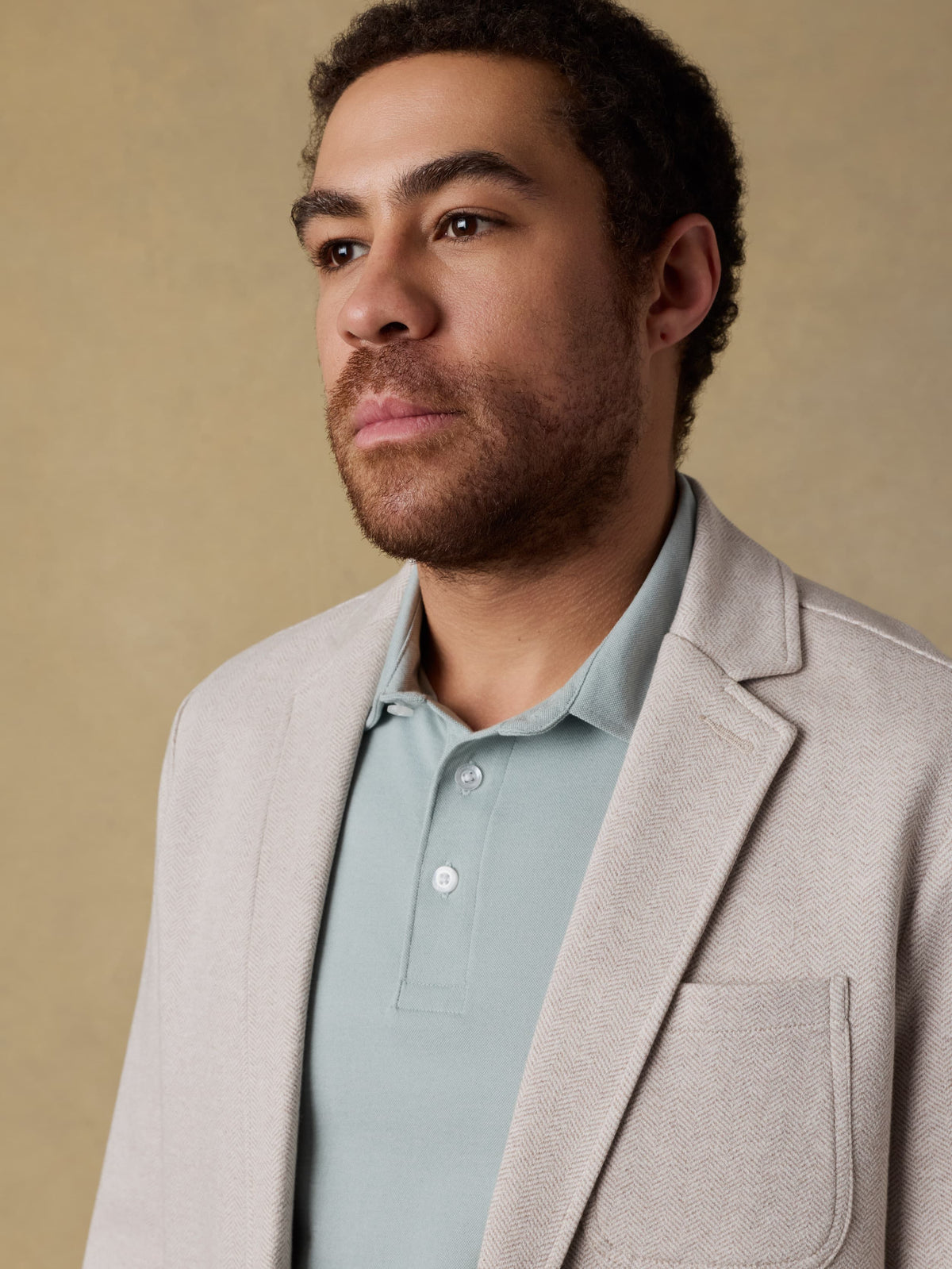 Inlet Knit Tweed Blazer - Khaki Stone Herringbone