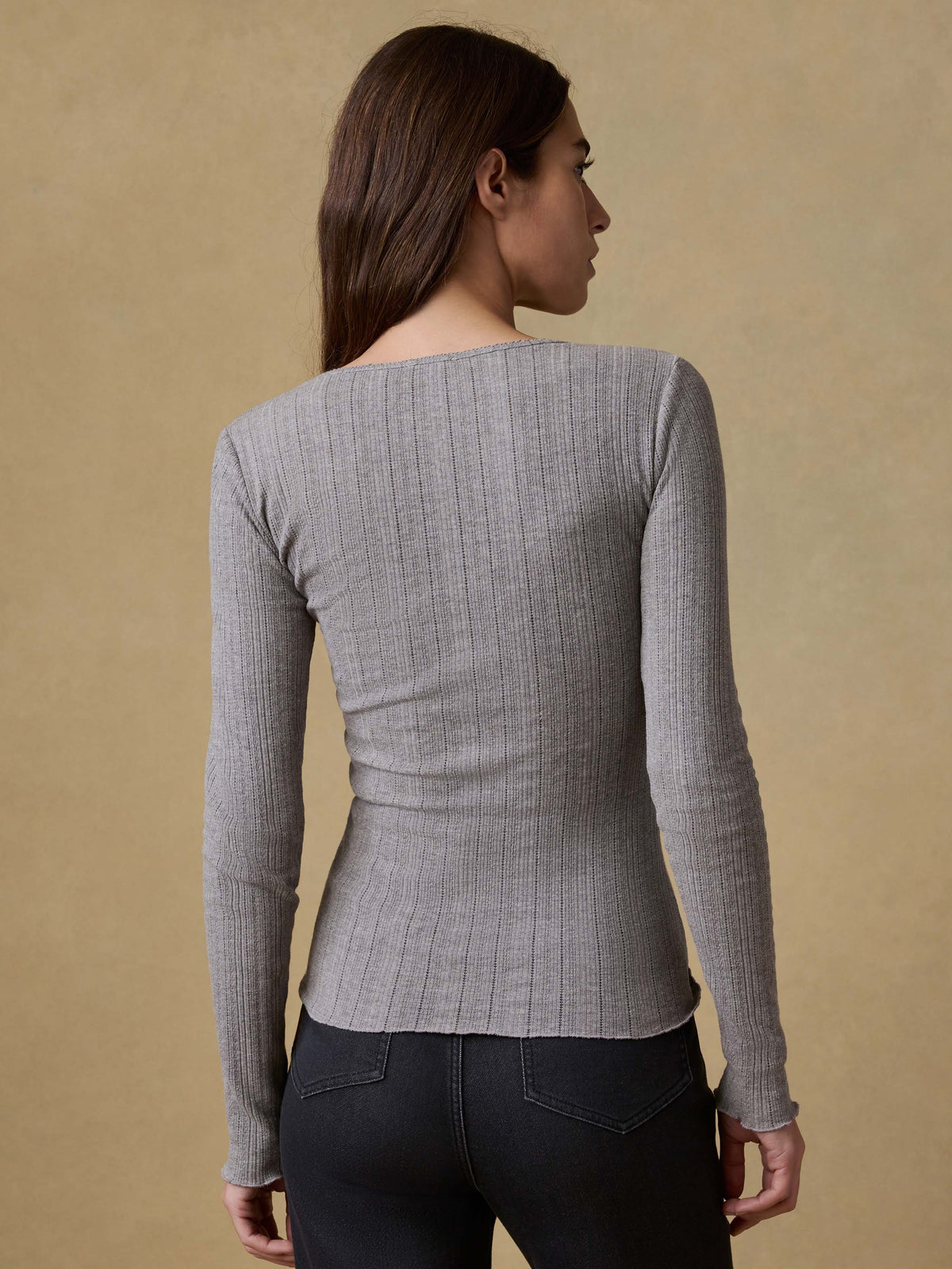 Paradise Pointelle Henley - Medium Grey Heather