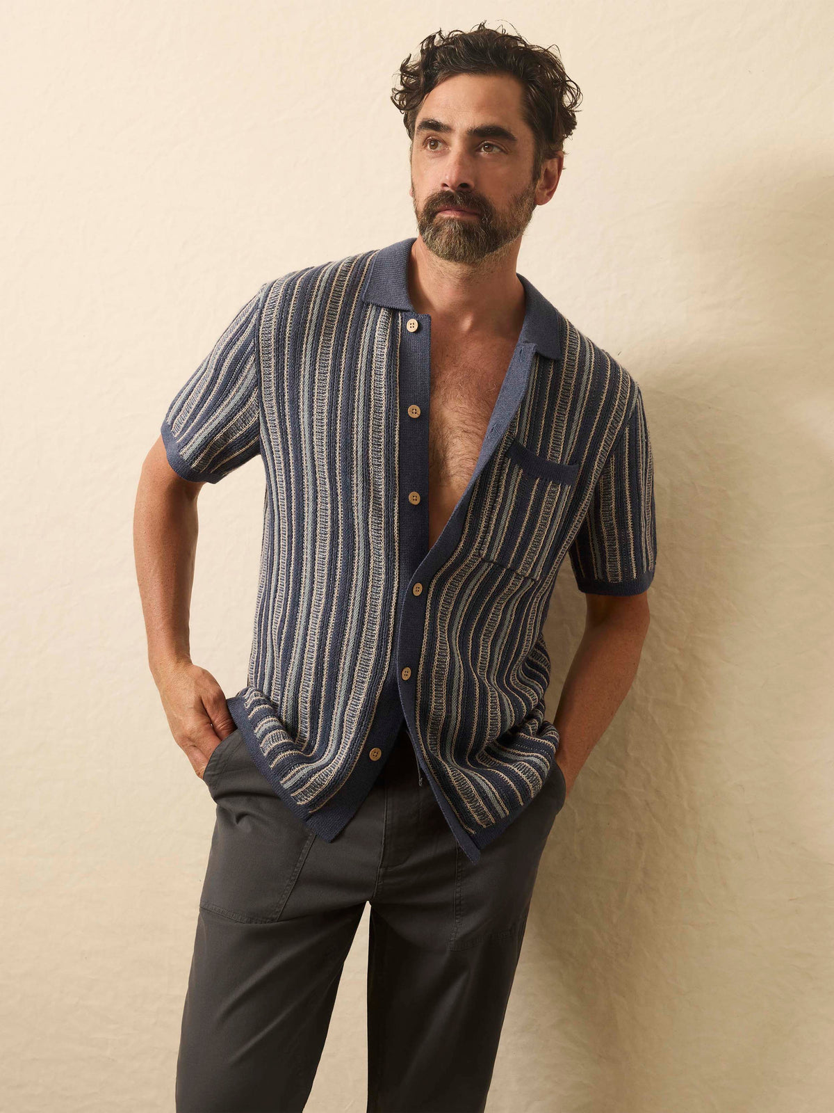Short-Sleeve Sweater Shirt - River Cliffs Stripe