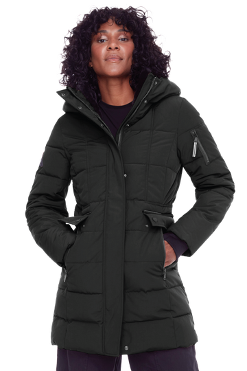 KOOTNEY | WOMEN'S VEGAN DOWN (RECYCLED) MID-LENGTH PARKA, BLACK
