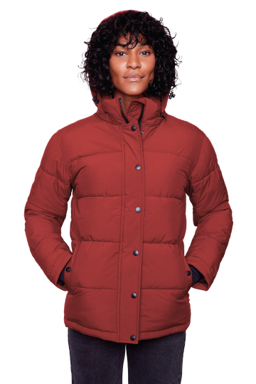FORILLON | WOMEN'S VEGAN DOWN (RECYCLED) SHORT PUFFER JACKET, DEEP RED