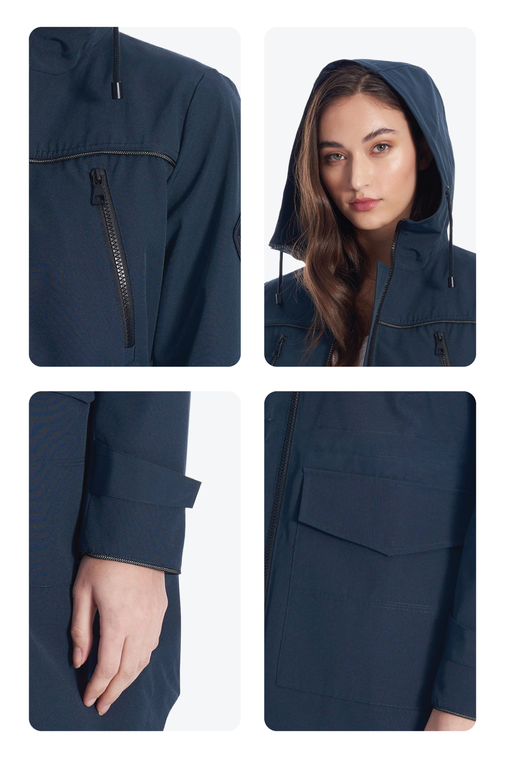 KUSAWA | WOMEN'S DRAWSTRING RAINCOAT, NAVY