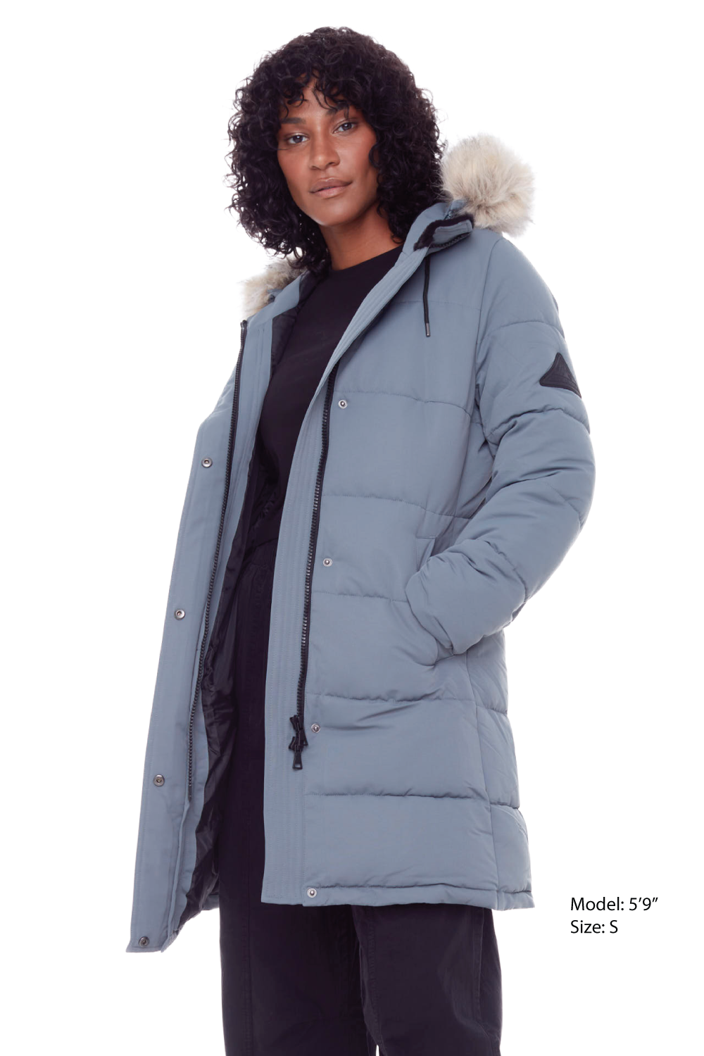 AULAVIK | WOMEN'S VEGAN DOWN (RECYCLED) MID-LENGTH HOODED PARKA COAT, SLATE