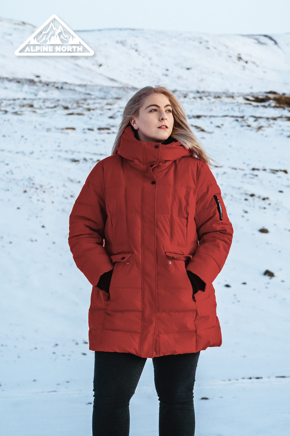 KOOTNEY PLUS | WOMEN'S VEGAN DOWN (RECYCLED) MID-LENGTH PARKA, CRIMSON (PLUS SIZE)