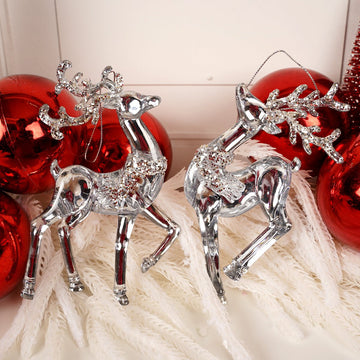 Clear Silver Glitter Deer Ornament
