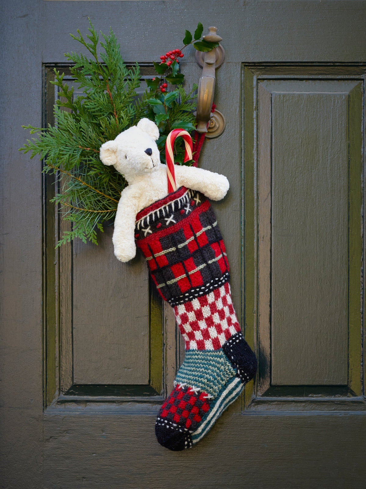 Tartan Wool Knit Christmas Stocking