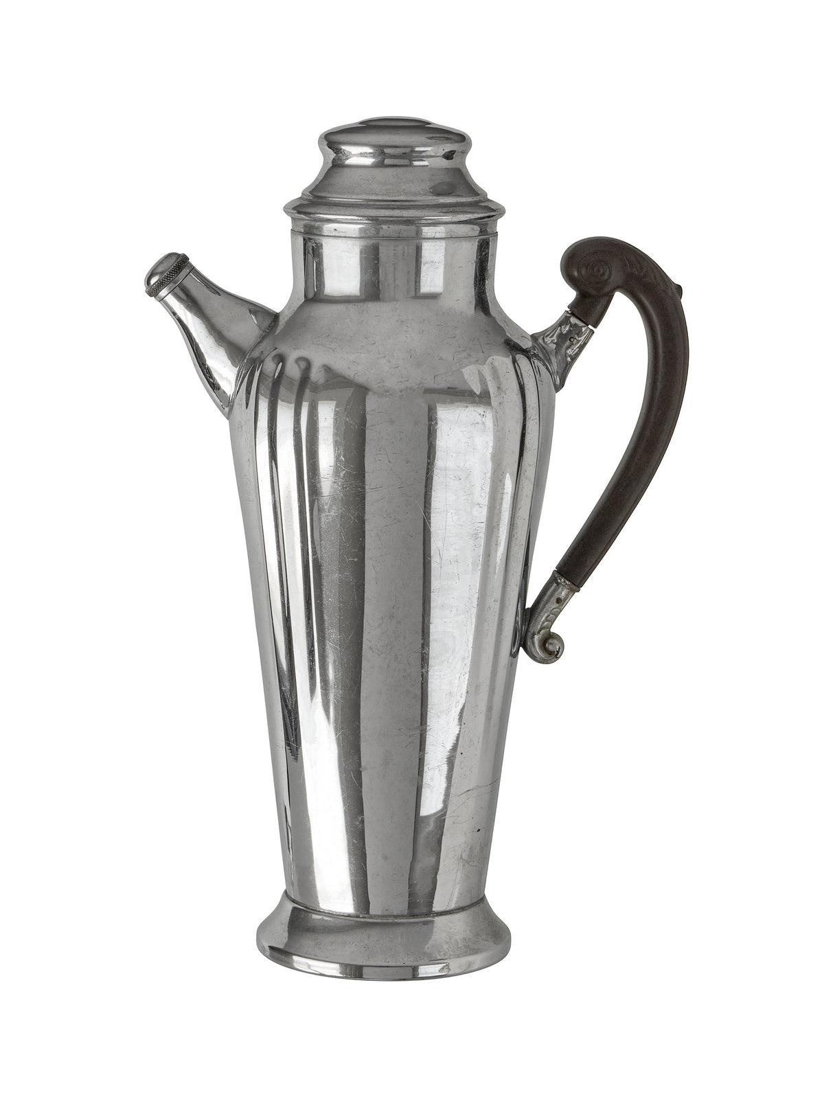 Vintage Art Deco Ribbed Cocktail Shaker Black Carved Handle