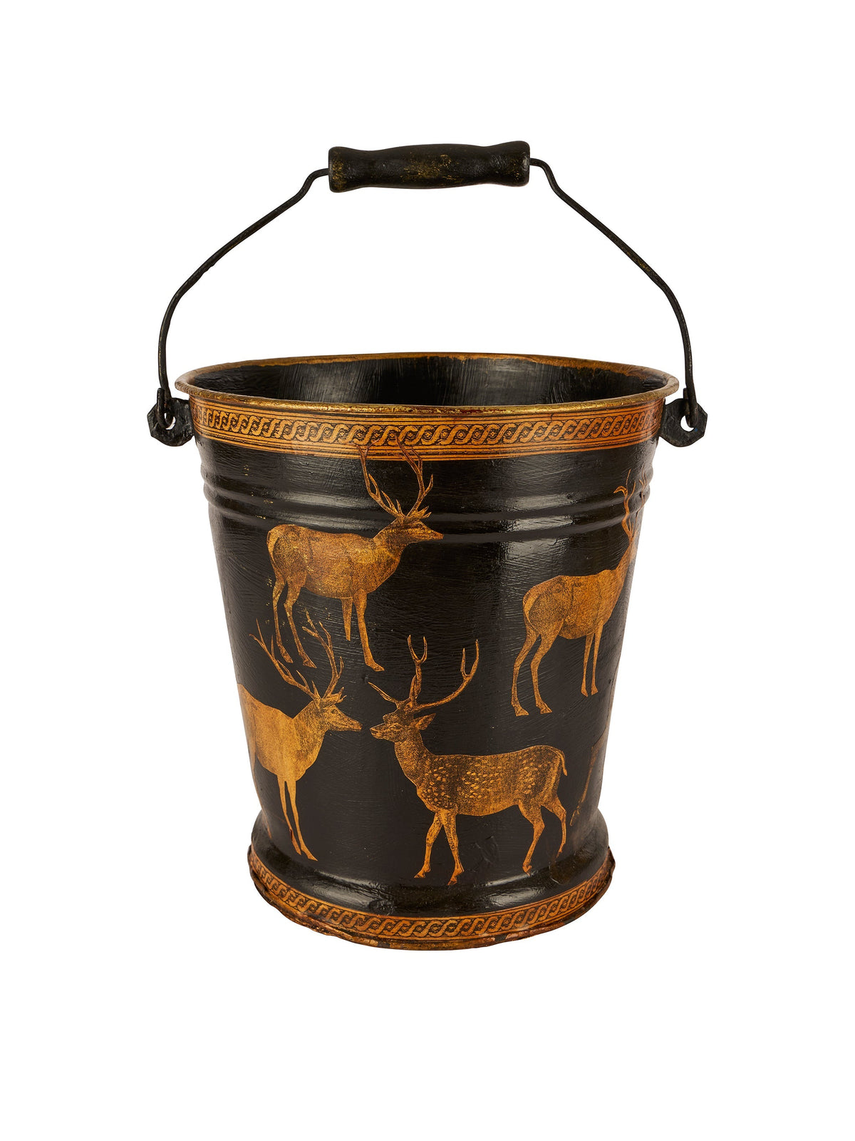 Vintage English Decoupage Black Deer Bucket