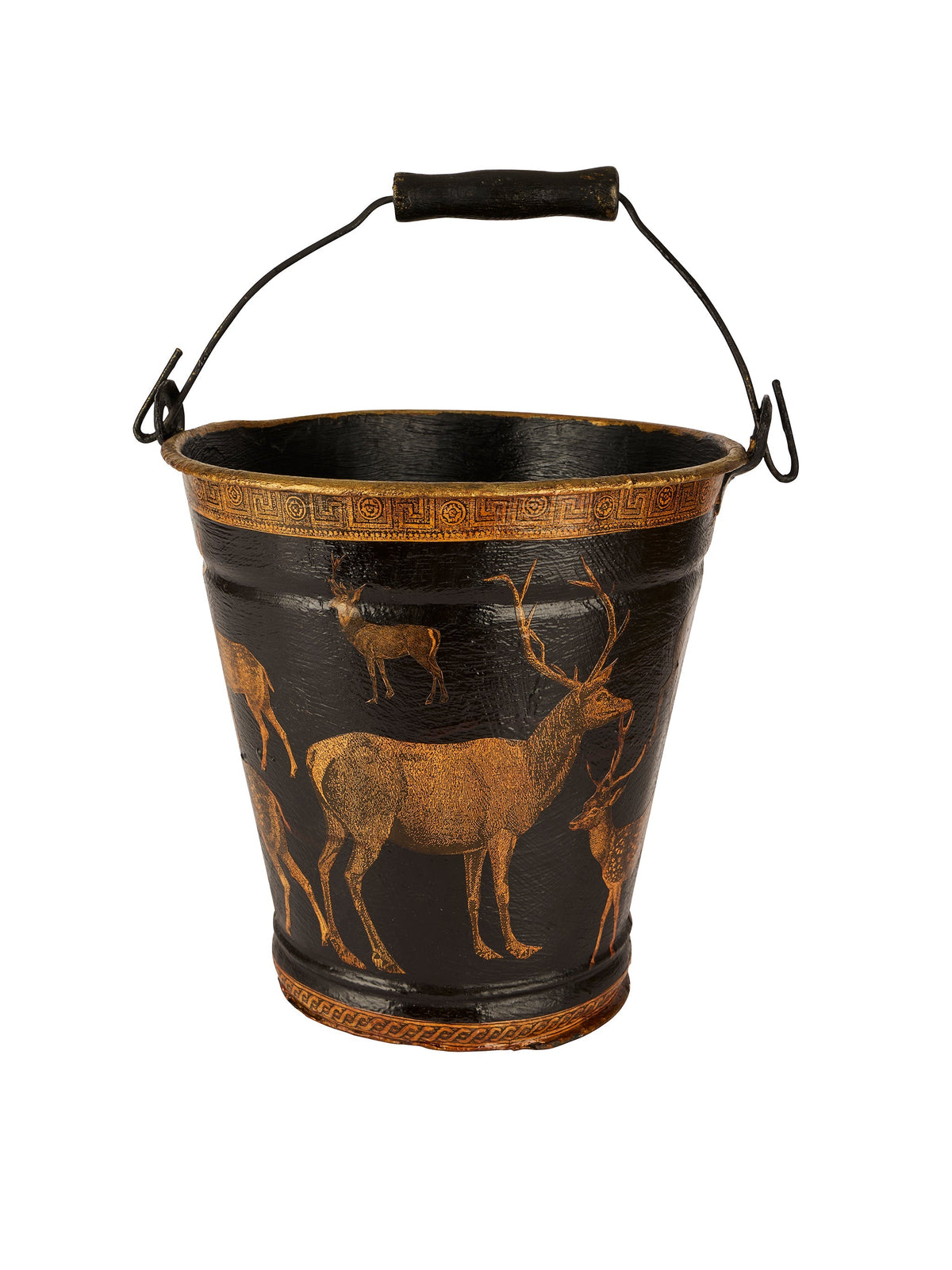 Vintage English Decoupage Black Deer Bucket