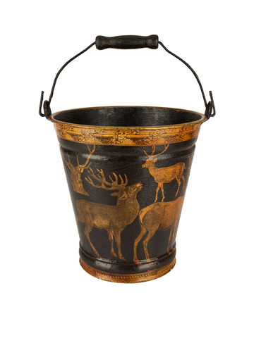 Vintage English Decoupage Black Deer Bucket