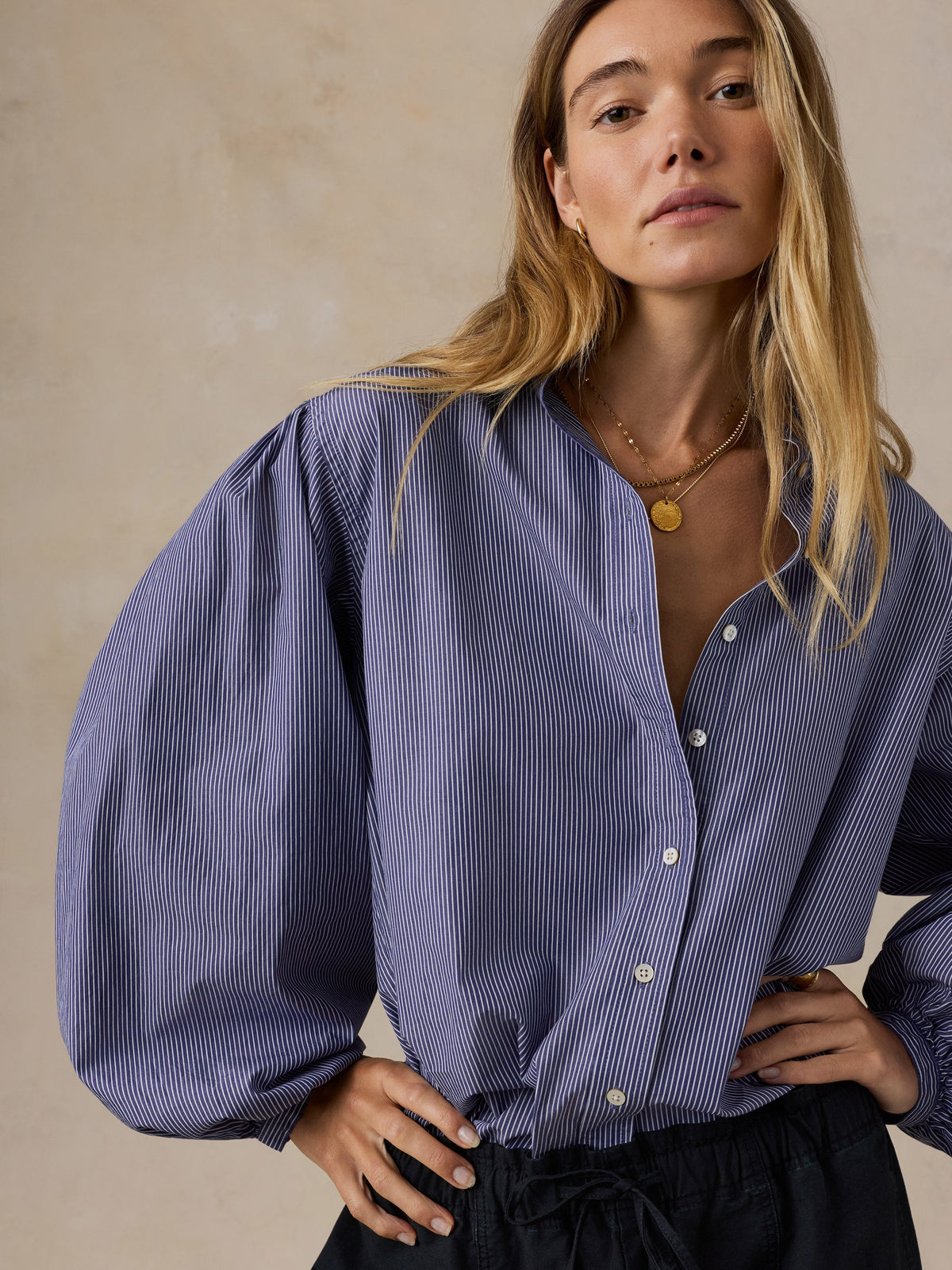 Coastal Poplin Suki Blouse - Sailor Ink Stripe