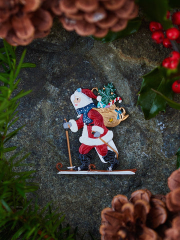 Wilhelm Schweizer Pewter Santa Hitting the Slopes Ornament