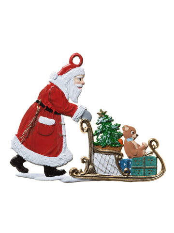 Wilhelm Schweizer Pewter Santa Pushing Sled Ornament