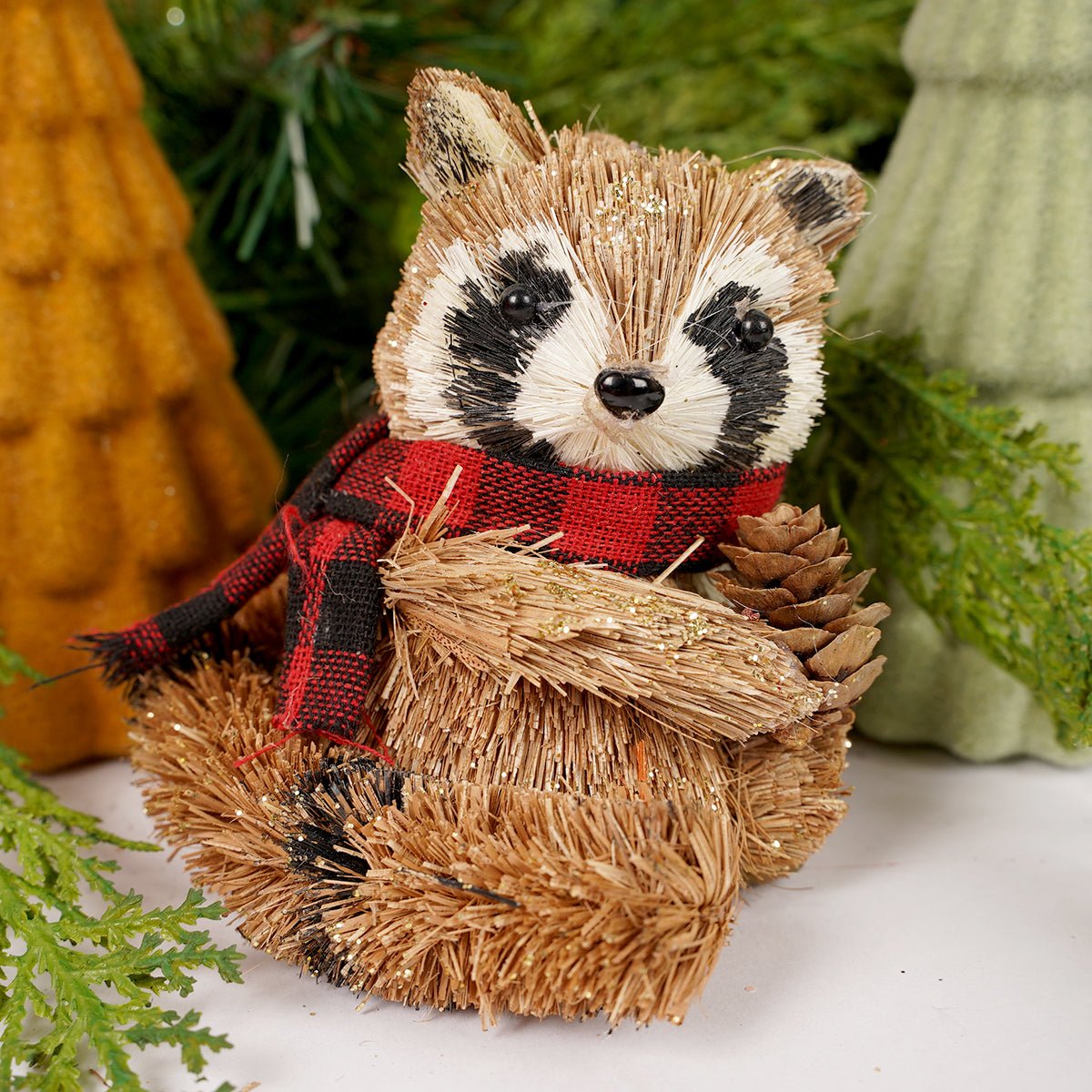 Sisal Fiber Raccoon Christmas Ornament
