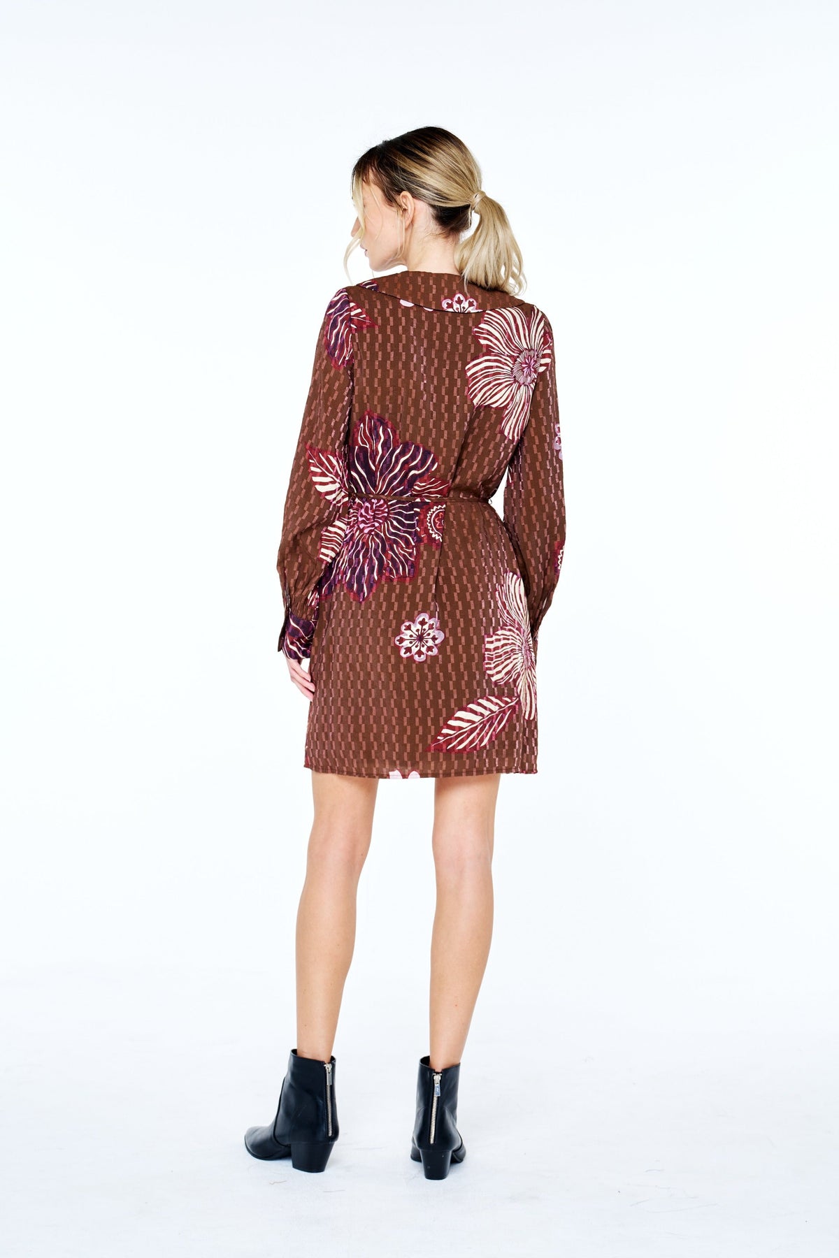 WILLOW TEXTURED FLORAL PRINT COLLARED MINI DRESS