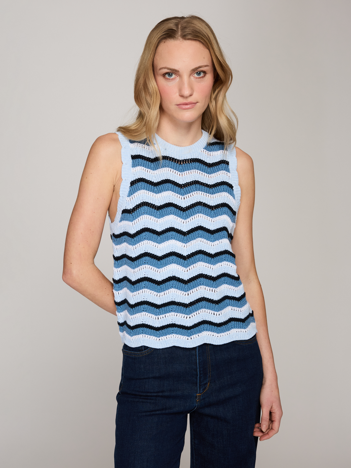 Zig Zag Stitch Tank in Blues Combo