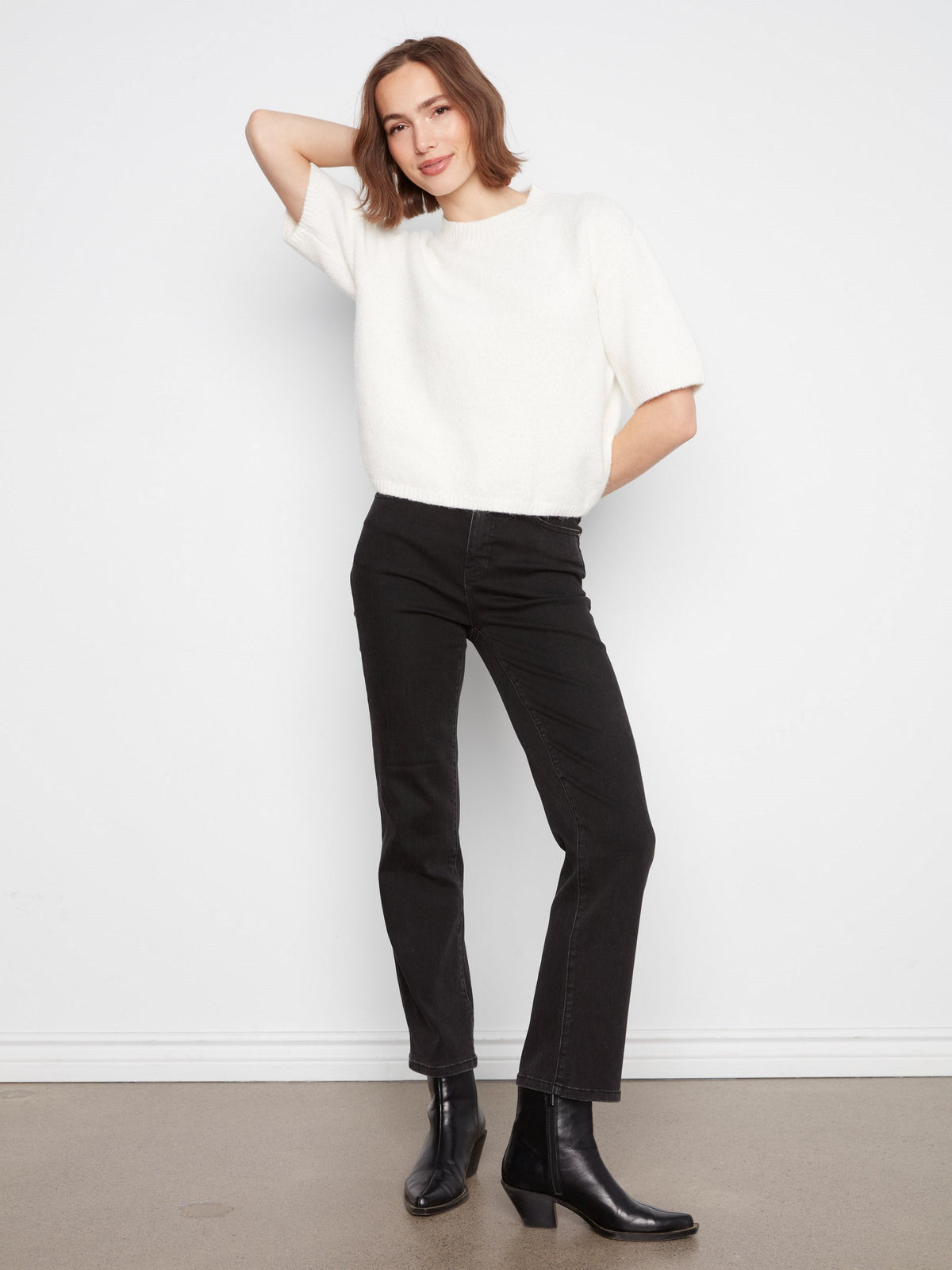 Balloon Elbow Sleeve Knit Sweater - Ecru