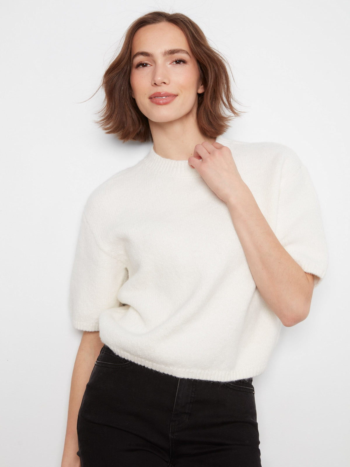 Balloon Elbow Sleeve Knit Sweater - Ecru
