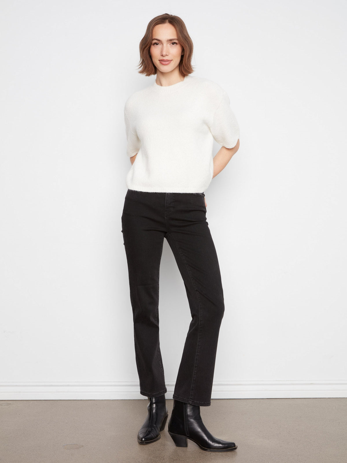 Balloon Elbow Sleeve Knit Sweater - Ecru