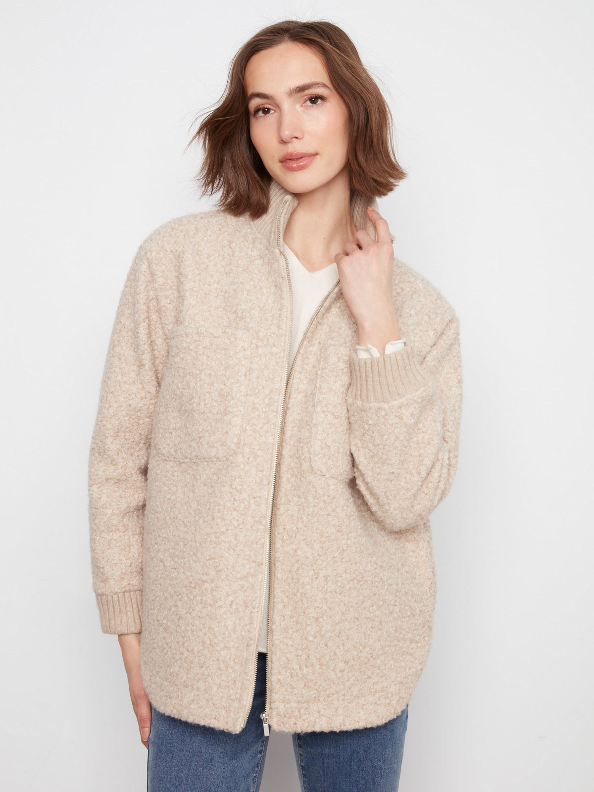 Bouclé Zip-Up Jacket - Heather Almond