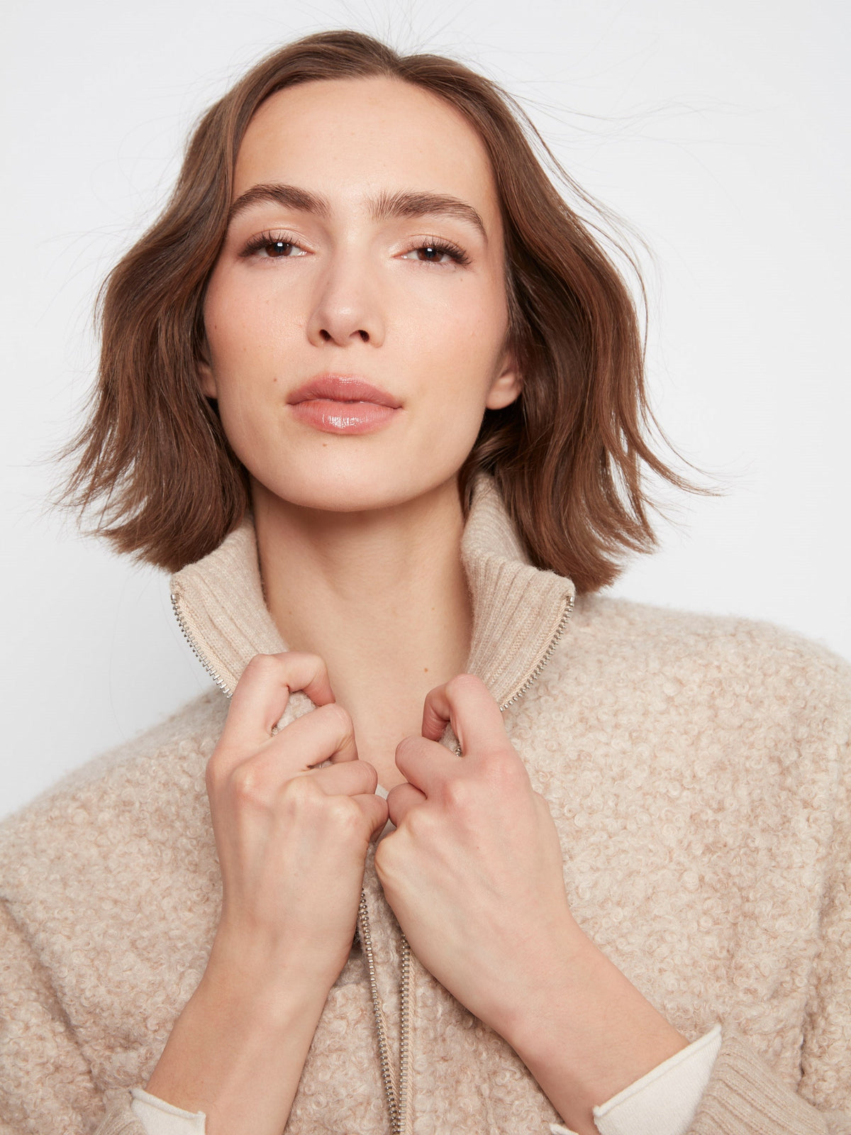 Bouclé Zip-Up Jacket - Heather Almond