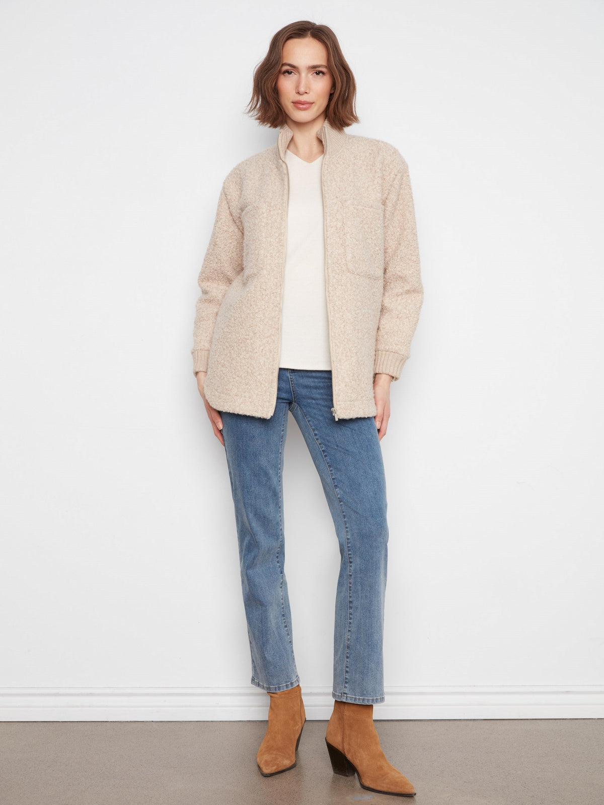 Bouclé Zip-Up Jacket - Heather Almond