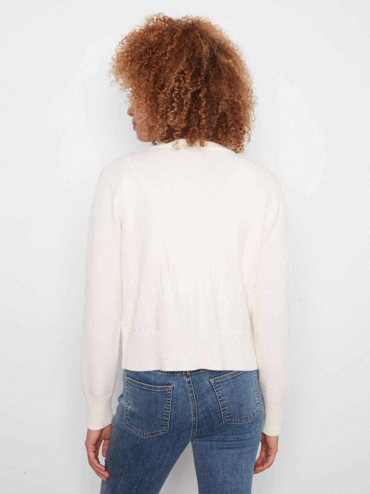 Bow Tie Jacquard Knit Cardigan - Ecru
