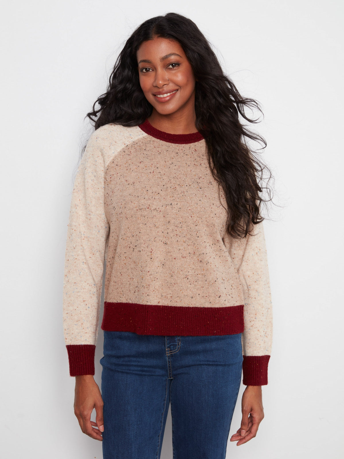 Color Block Knit Sweater - Umber