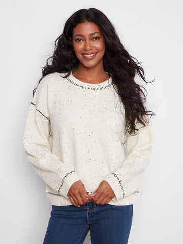 Contrast Whipstitch Sweater - Cookie & Cream