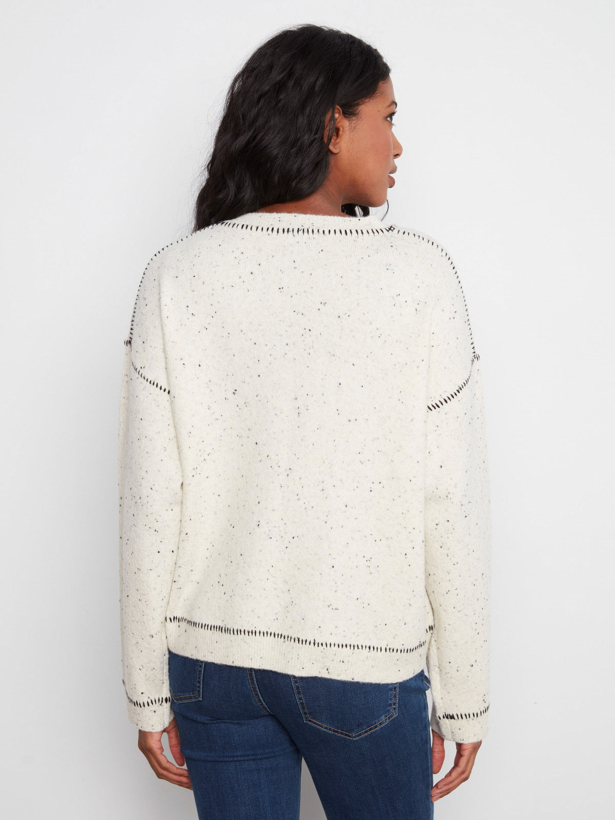 Contrast Whipstitch Sweater - Cookie & Cream