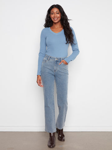 Corduroy Straight Leg Pants - Denim