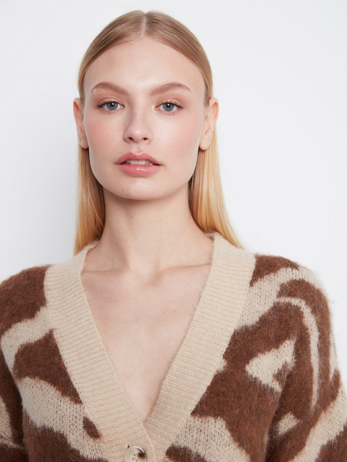 Cow Print V-Neck Cardigan - Ranch