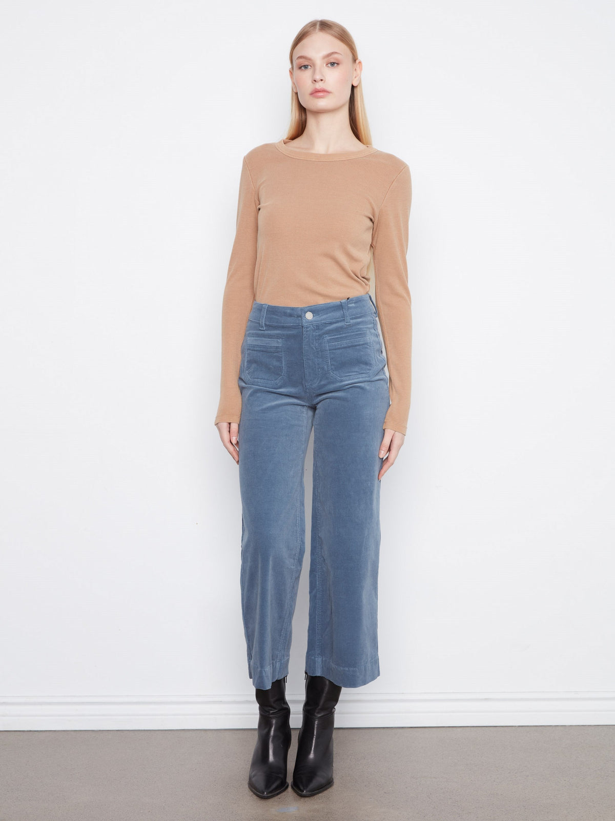 Cropped Patch Pocket Wide Leg Corduroy Pants - Storm