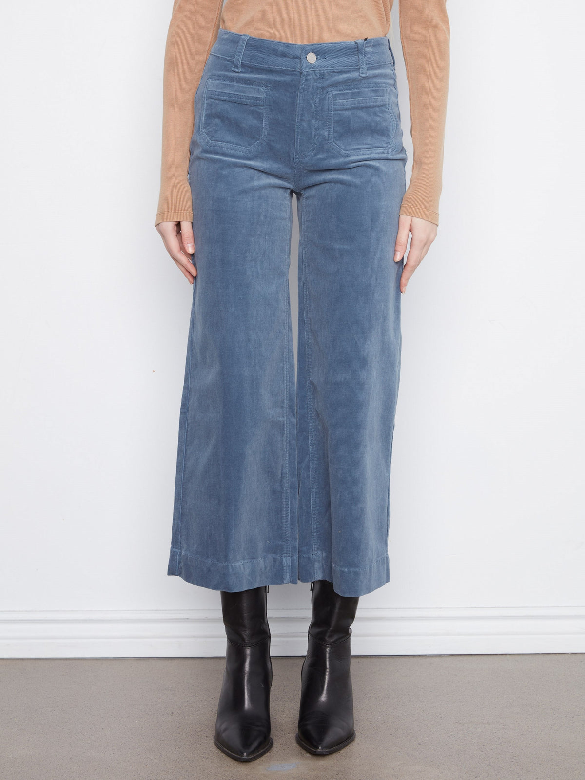 Cropped Patch Pocket Wide Leg Corduroy Pants - Storm