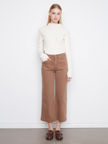 Cropped Wide Leg Stretch Twill Pants - Truffle