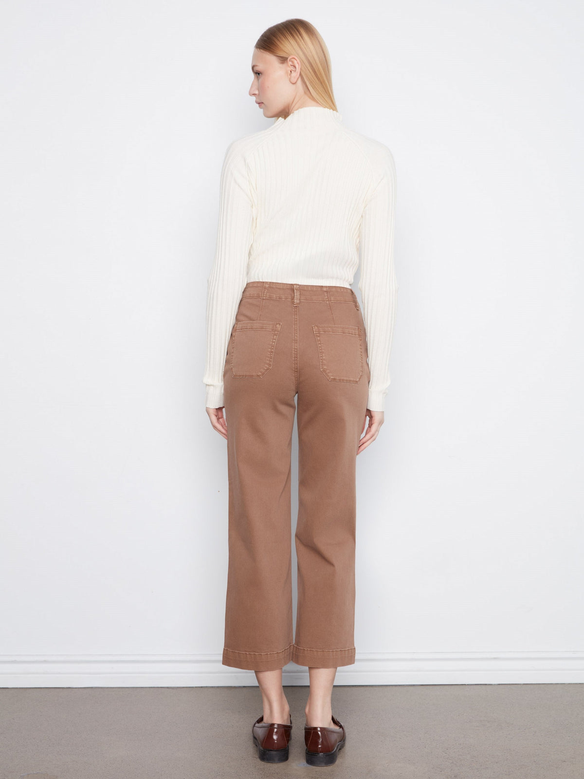 Cropped Wide Leg Stretch Twill Pants - Truffle
