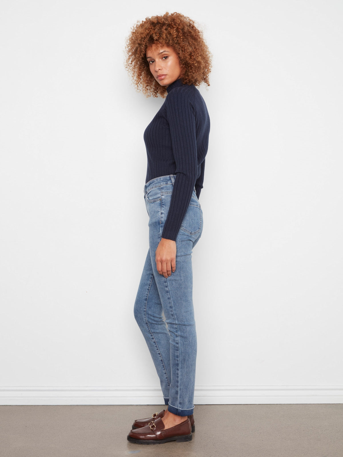 Cuffed Hem Jeans - Medium Blue