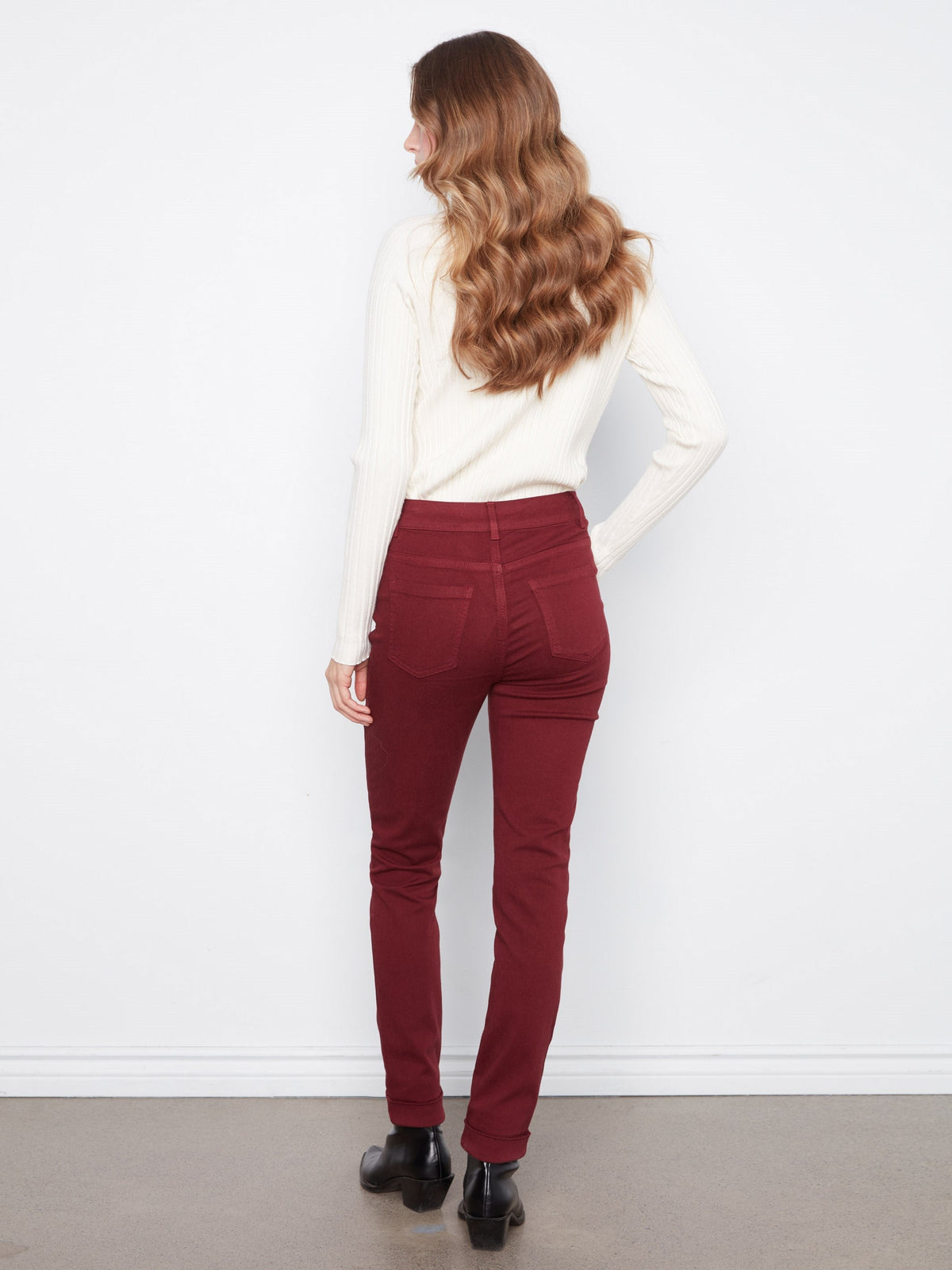 Cuffed Hem Twill Jeans - Merlot