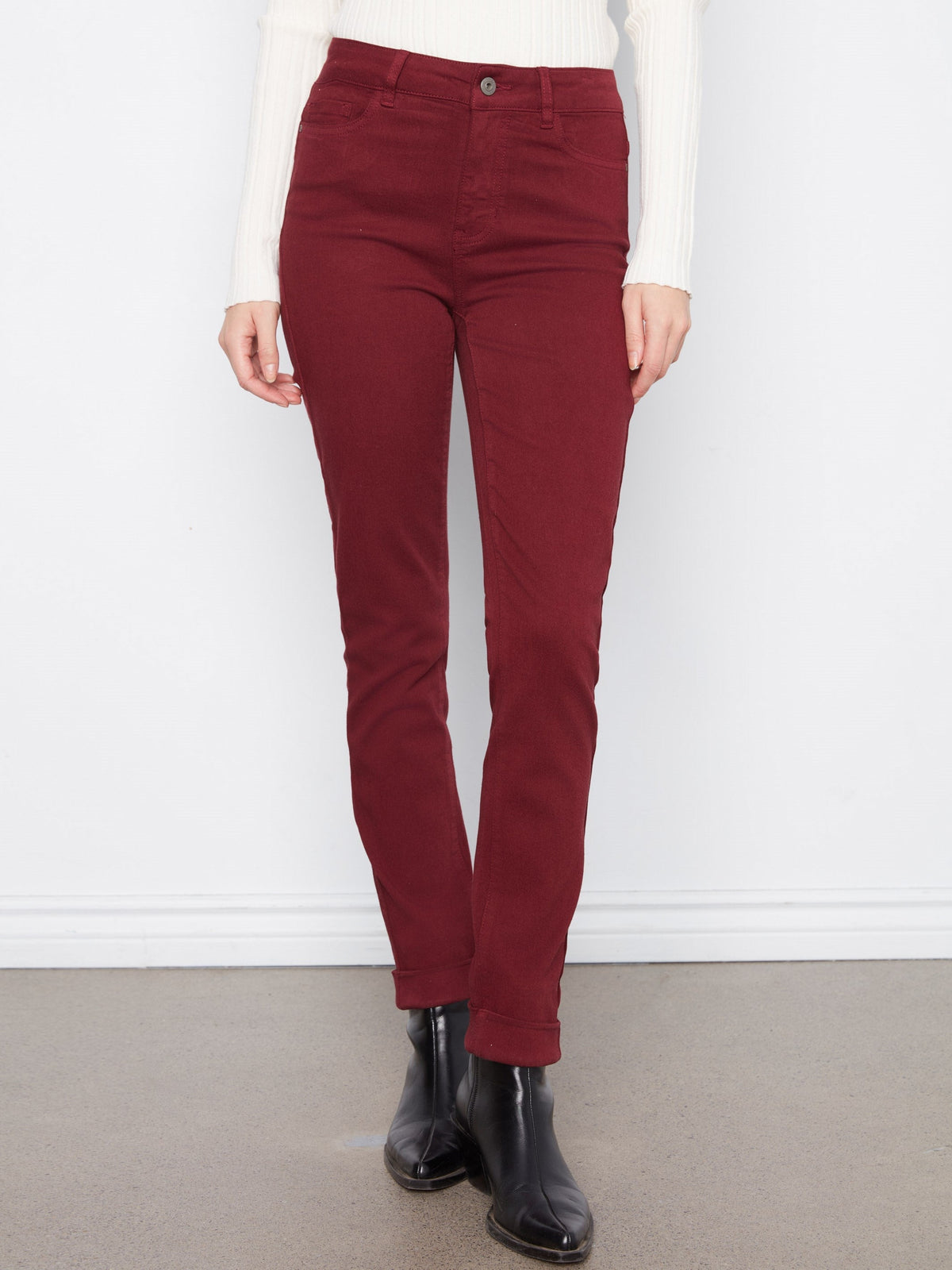 Cuffed Hem Twill Jeans - Merlot