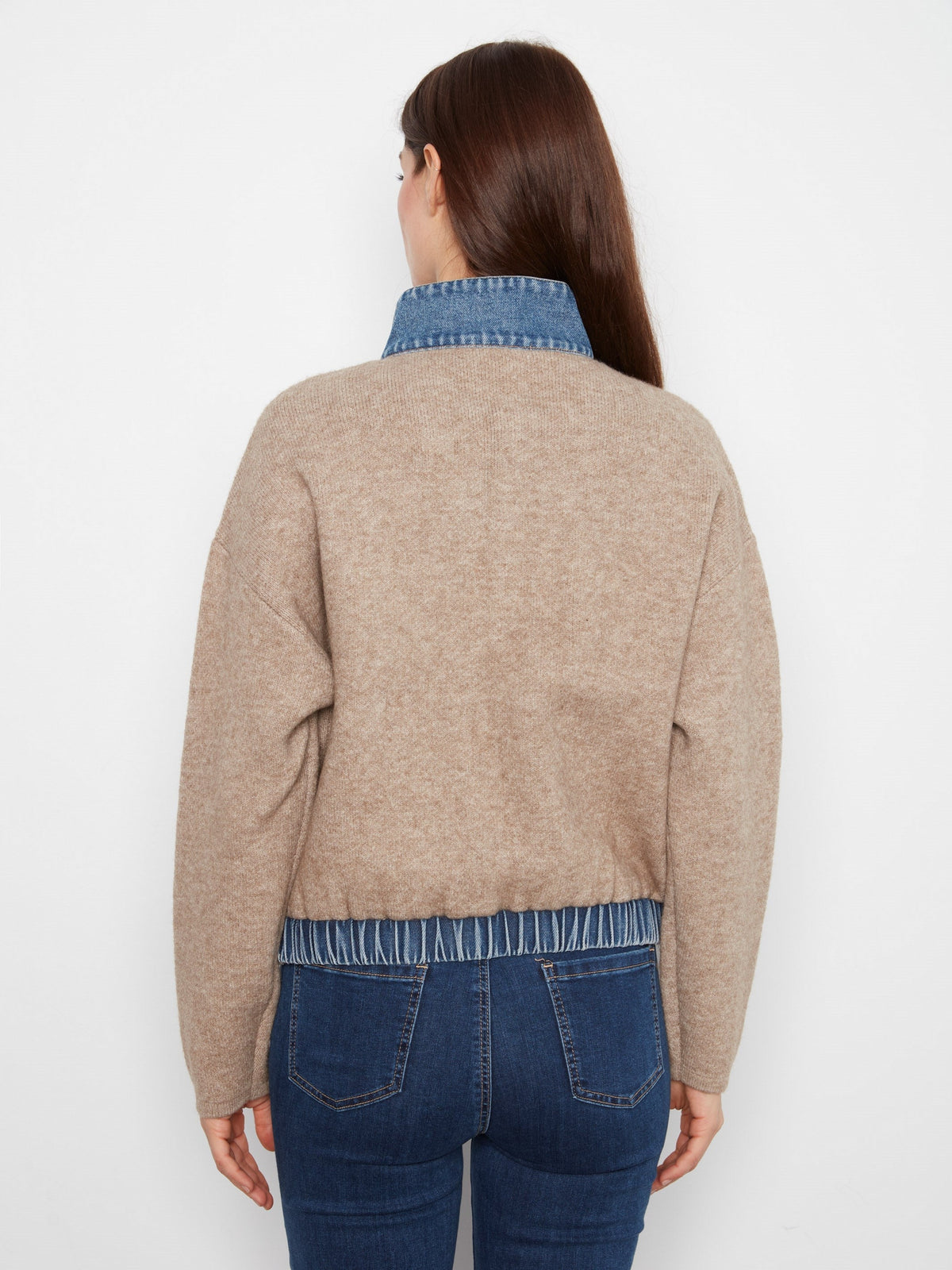 Denim Detail Sweater Jacket - Heather Sand