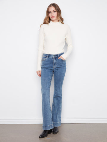 Flare Leg Stretch Jeans - Medium Blue