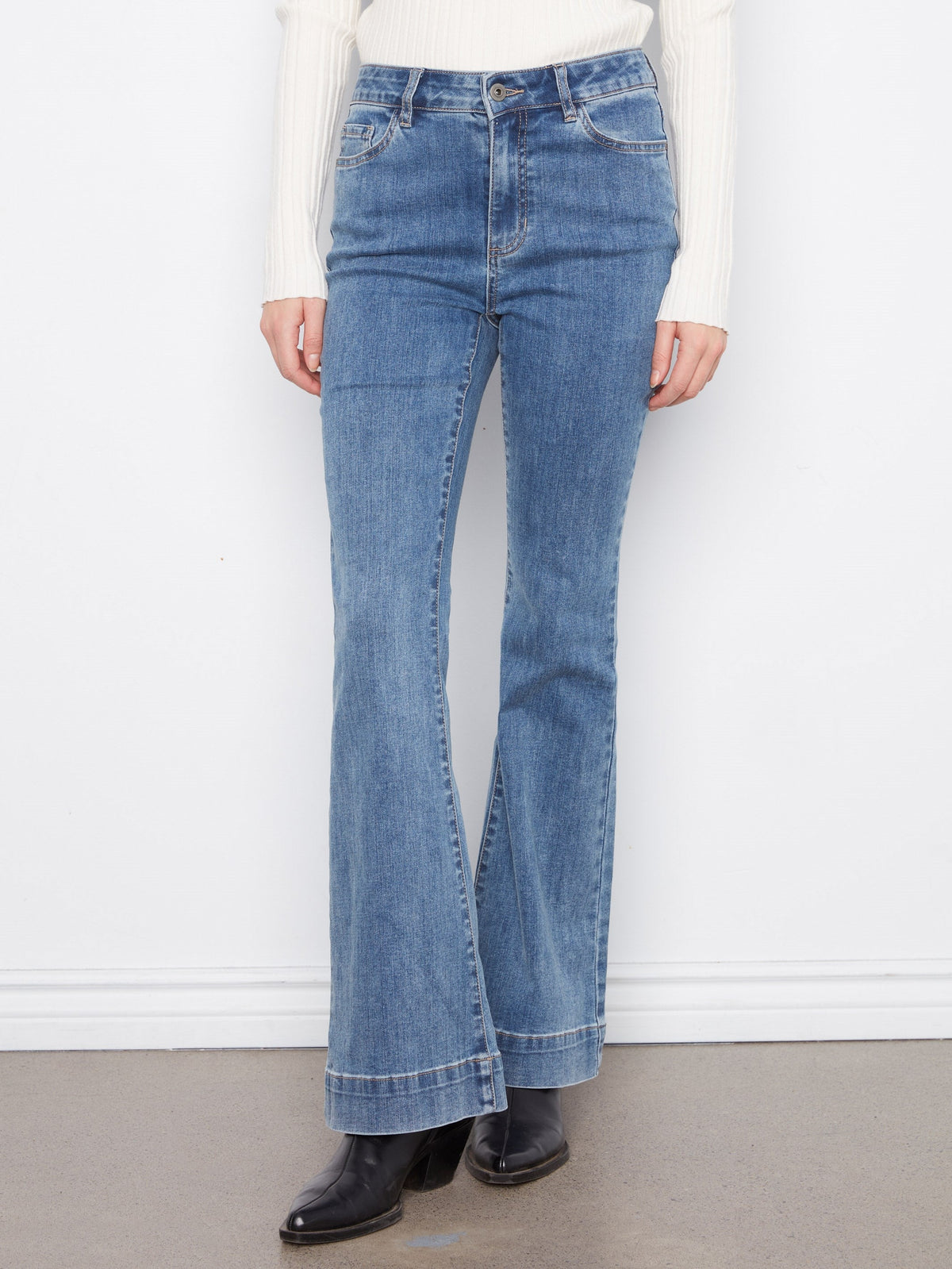 Flare Leg Stretch Jeans - Medium Blue