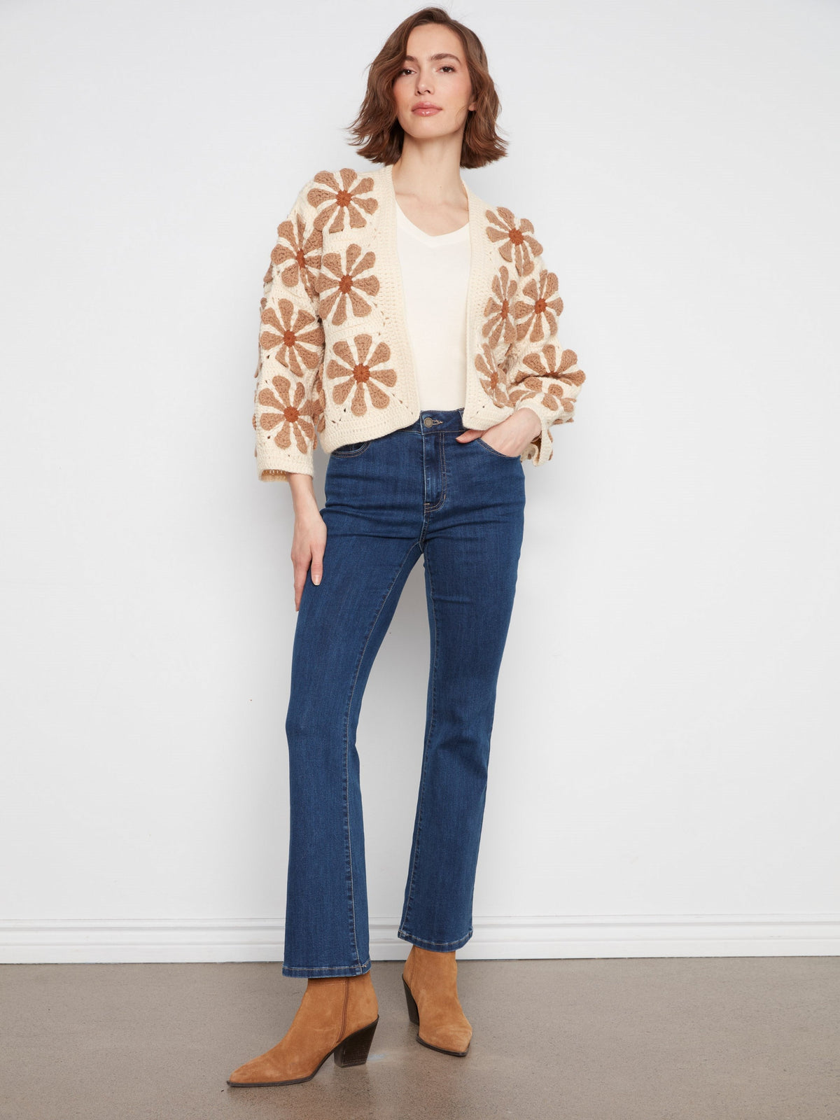 Floral Crochet Cardigan - Ecru