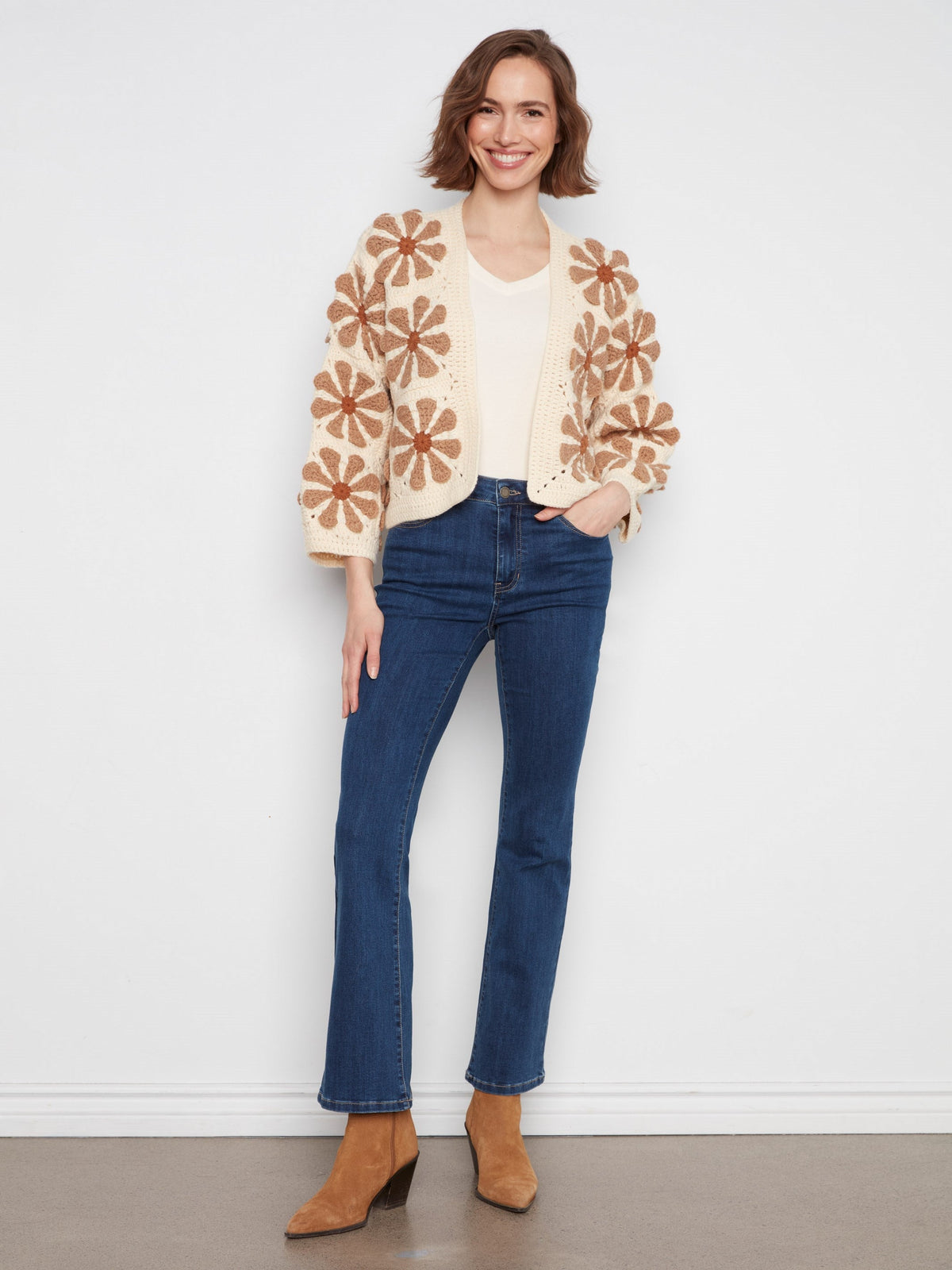 Floral Crochet Cardigan - Ecru